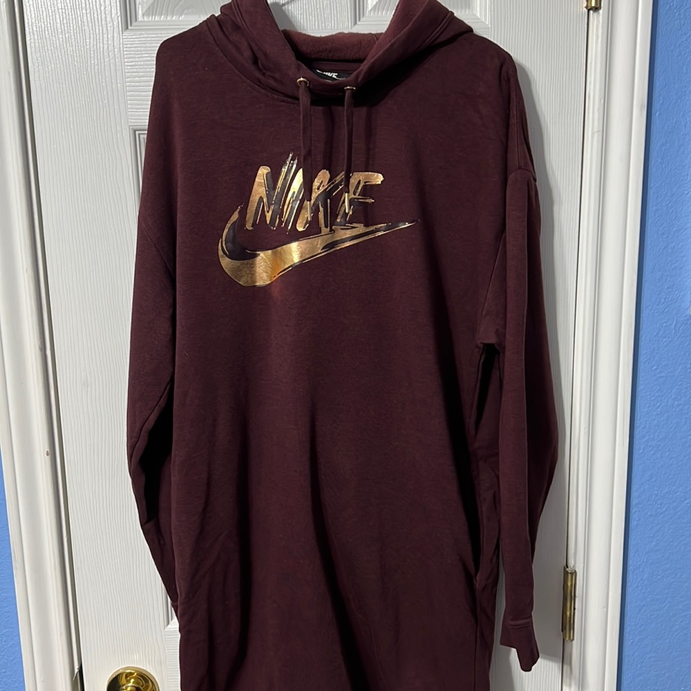 Nike Small Long Sleeve Fleece Maroon Sweatshirt Dress